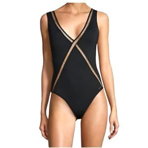 NWT* Michael Kors Cut-Out V-Neck One Piece Swim in Navy - Women's 10